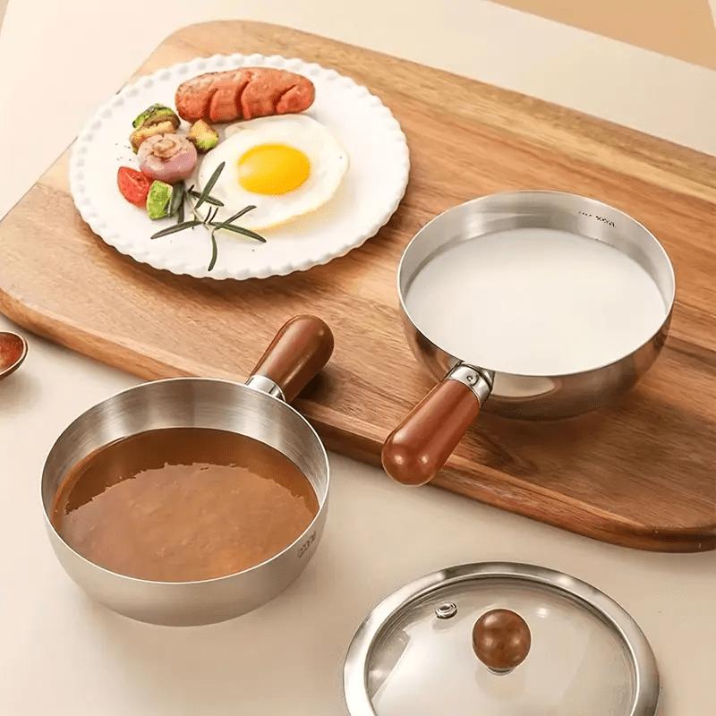 1pc Stainless Steel Pot with Heat-Resistant Wooden Handle - Induction Compatible, Non-Slip Base, Even Heat Distribution Milk Pot