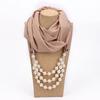 Layered Scarf Necklace Jewelry Two-in-one Chiffon Head Wrap Pearl Pendant Hijab  Performance