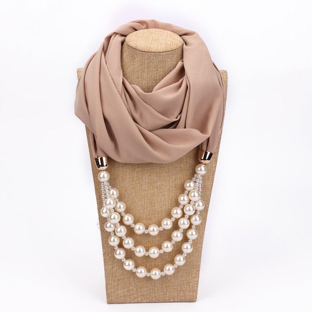 Layered Scarf Necklace Jewelry Two-in-one Chiffon Head Wrap Pearl Pendant Hijab Performance