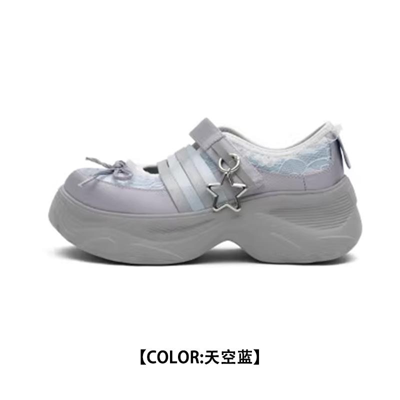 Masoshi lace edge Mary Jane shoes women's 2025 summer new thick-soled heightened silk and satin surface breathable casual shoes