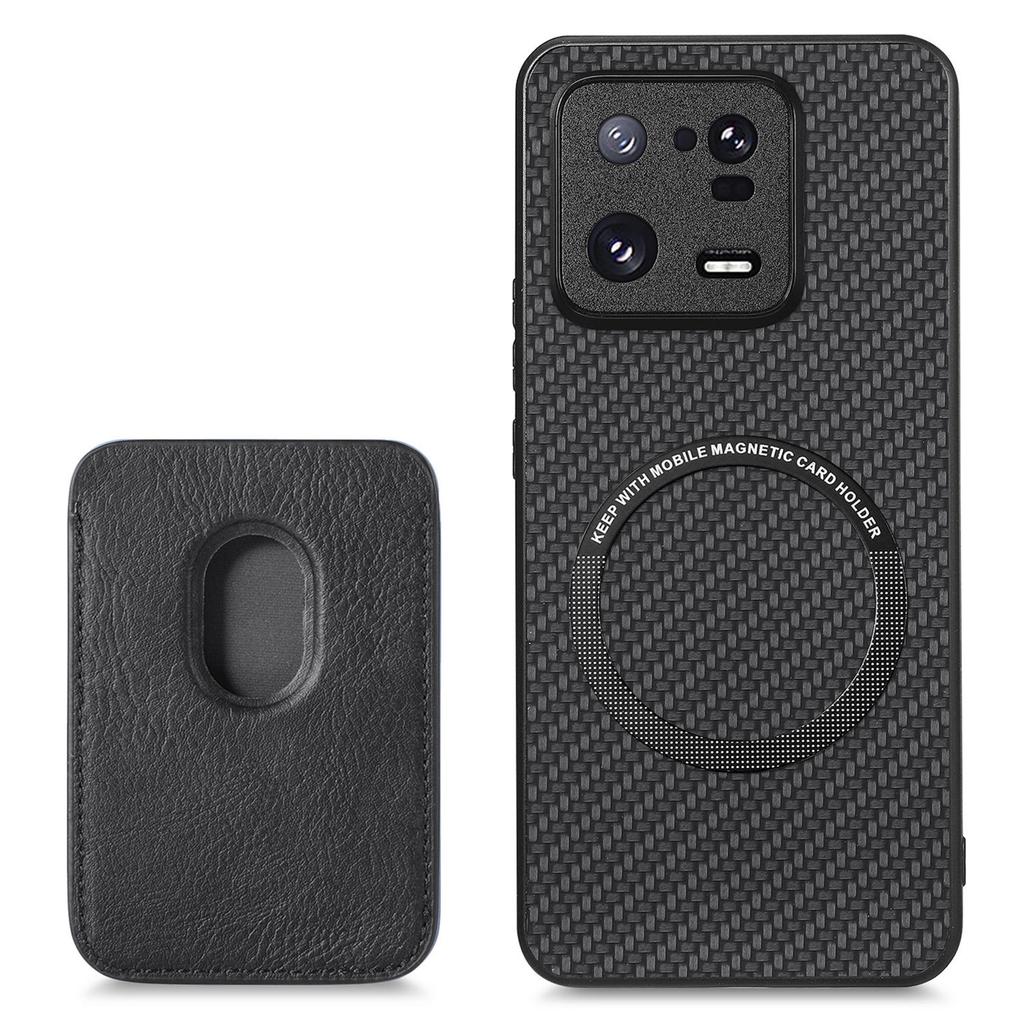 For Xiaomi 13 Pro 5G Detachable Card Holder Carbon Fiber Texture Phone Cover PU Leather+TPU+PC Phone Case