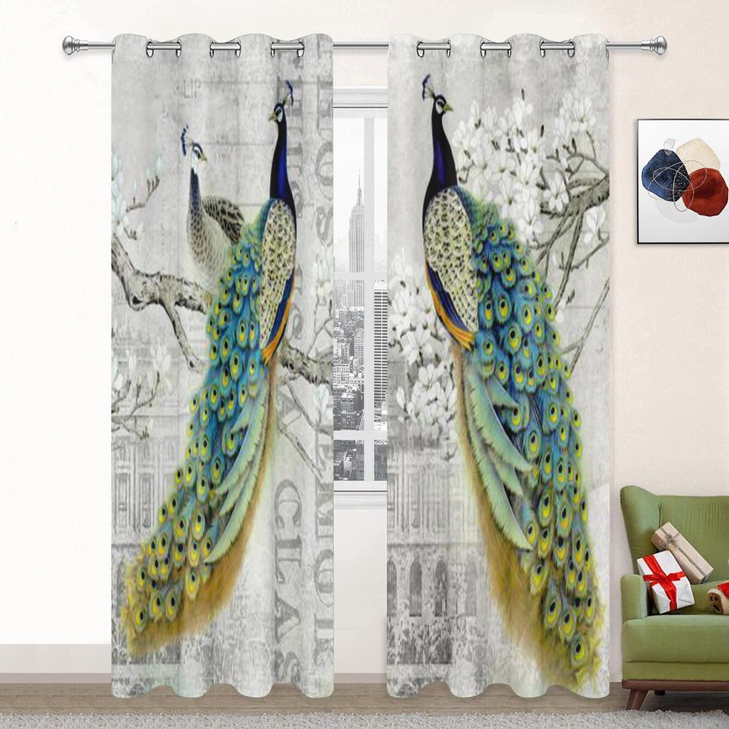 3D Animal Peacock Aesthetic Pattern Sunshade Curtain 2 Pieces of Living Room Bedroom Home Decoration Bed Empty Hook