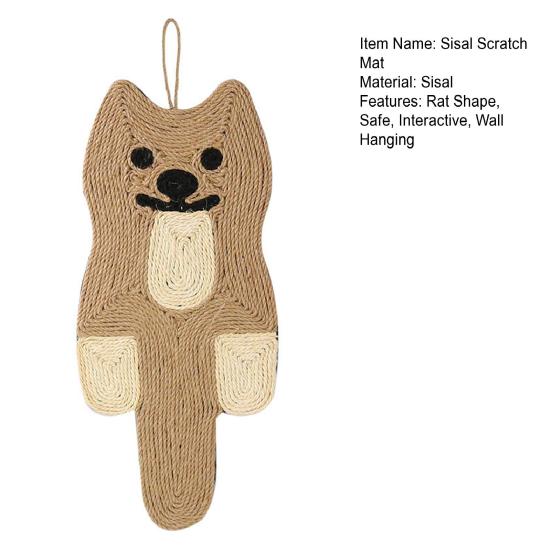 Sisal Cat Scratching Mat Rat Shape Door Wall Hanging Scratching Pad Vertical Cat Scratcher Furniture Protector for Indoor Cats Kitten