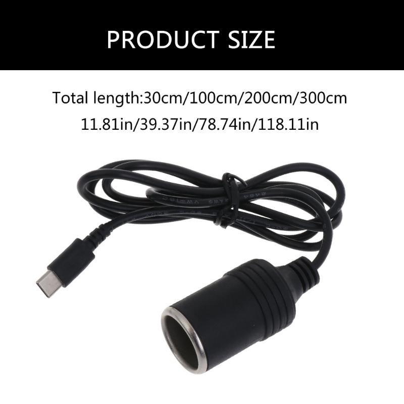 USB to Car Cigarettes Lighters Female Socket 12V Power Cable with Type C Adapter for Vehicle Accessories