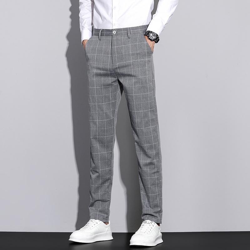 

New Spring and Summer Casual Pants for Men Simple Plaid Slim Personality Versatile Straight Trousers for Men 31