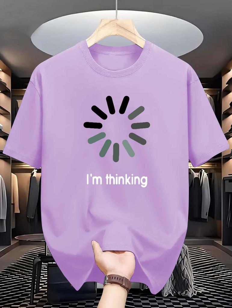 Summer Casual Crew Neck T-Shirt -  Regular Fit, "I'm Thinking" Print - Fashionable Short-Sleeve Top for Sports & Leisure