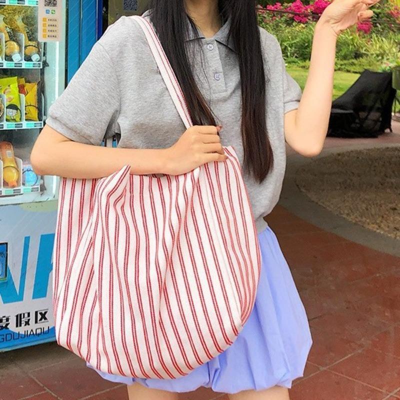 New canvas tote bag women's versatile shopping large-capacity shopping bag light commuting shoulder fresh and simple