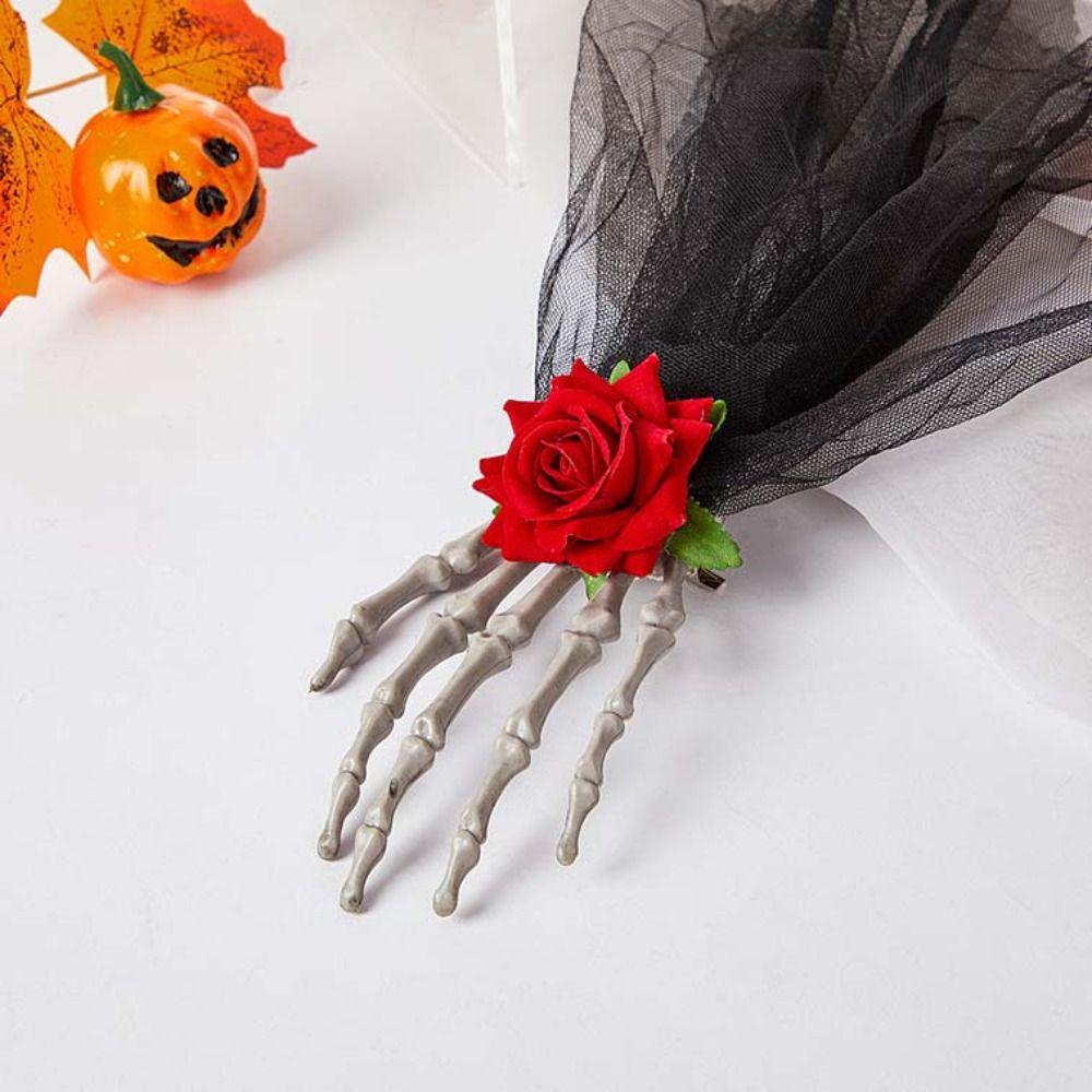 Simulation Hand Bone Hair Clip with Rose Barrettes Headwear Hairbands  Photo Props