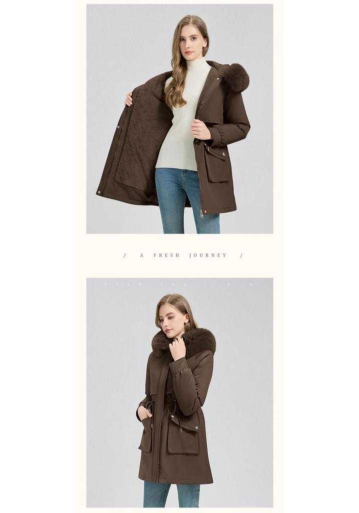 Women's Mid-Length Korean Style Cotton Padded Parka - Velvet Lined Winter Jacket
