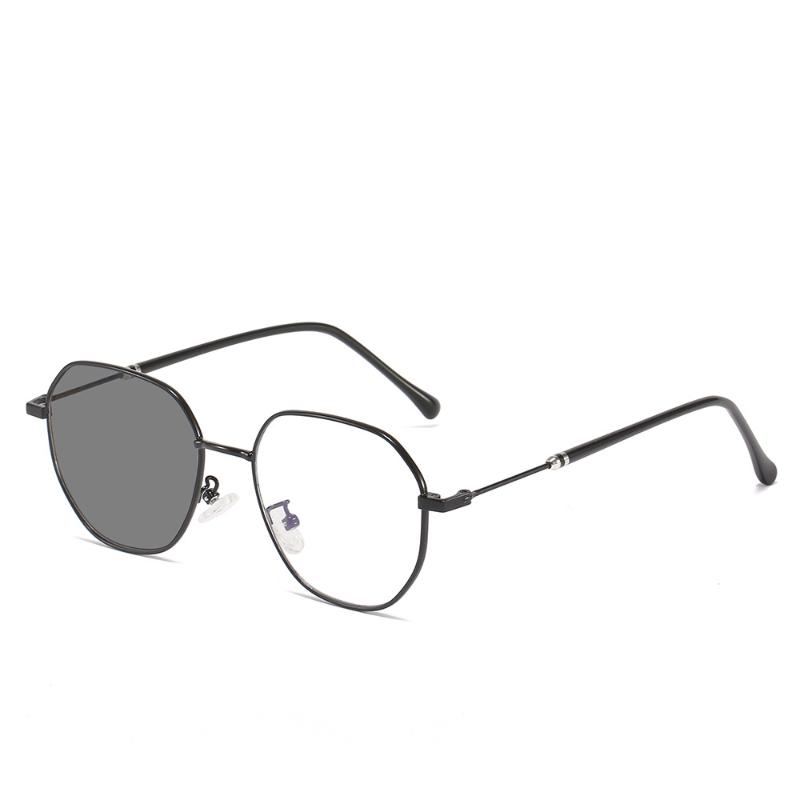 

New Women Men Photochromic Optical Spectacle Eyeglass Polygonal Plain Glasses Retro Metal Frame Anti Blue Light Glasses