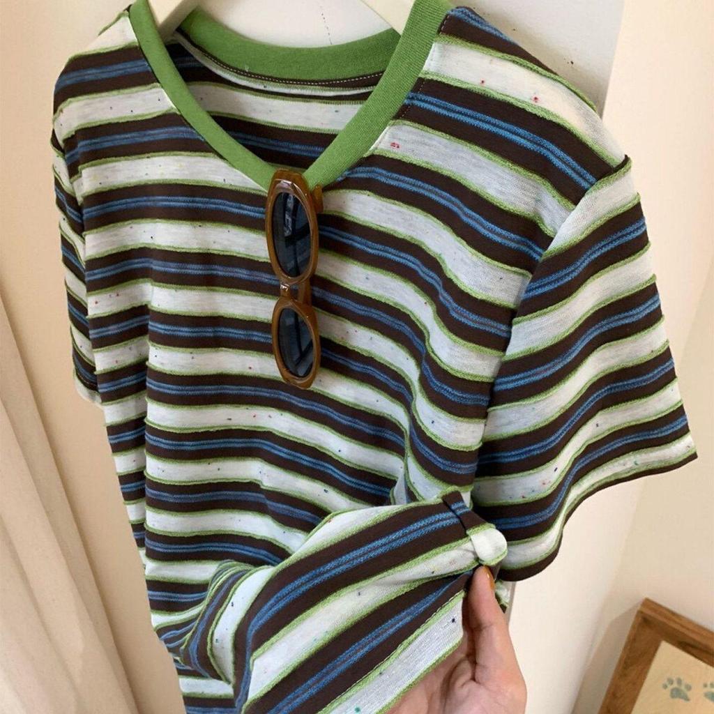 Korean Style Cloud Pattern Kids' Summer T-Shirt - Thin Striped, Short Sleeve, Parent-Child Outfit for Boys & Girls