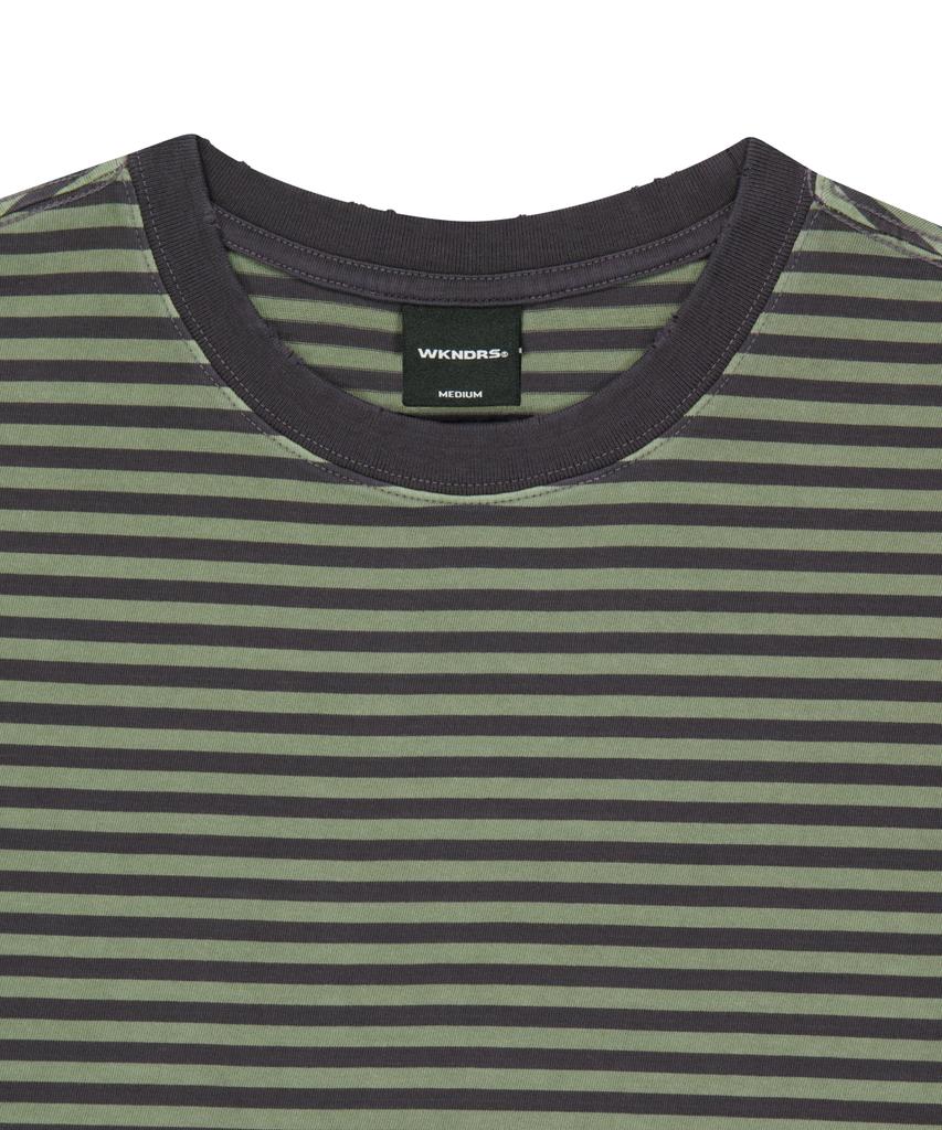 WKNDRS [Koin Seoul] Damaged Striped T-Shirt (Khaki)