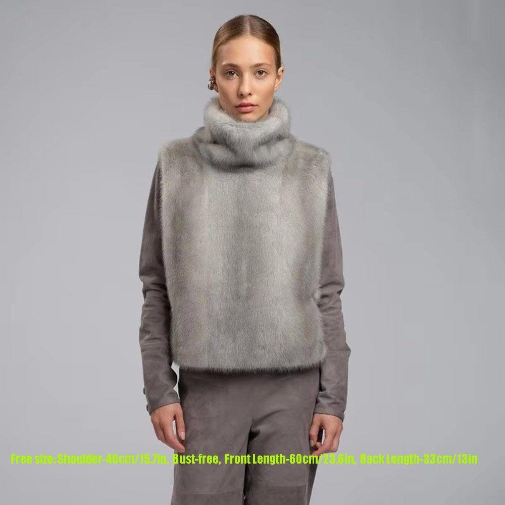 Mink Fur Turtleneck Tank Tops High Collar Layering Piece Faux Fur Vest Fluffy Thicken Sable Vest Autumn Winter