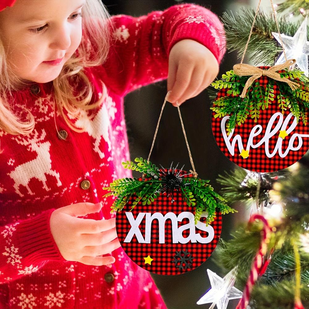3pcs Christmas Decorations Plaid Fabric Stickers, Fabric Wooden Door Sign Door Hangers, Christmas Tree Decorations Christmas Hangers-Merry Christmas!