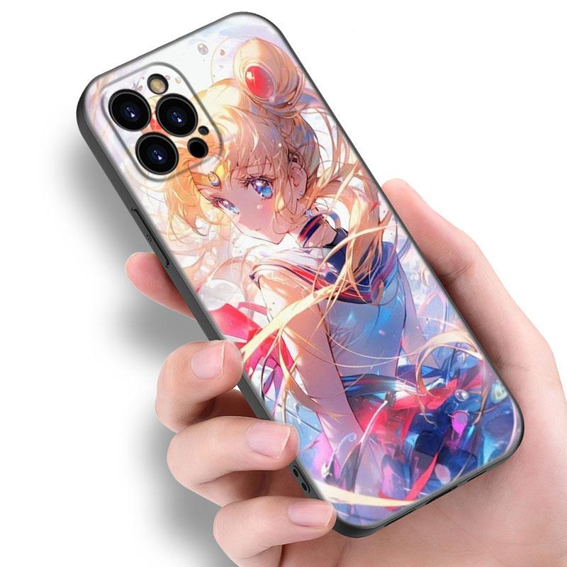 Japan Cartoon Sailor Moom Black Silicone Phone Case For Apple iPhone 12 13 Mini 11 14 15 Pro Max 7 8 Plus X XR XS SE 2020 2022