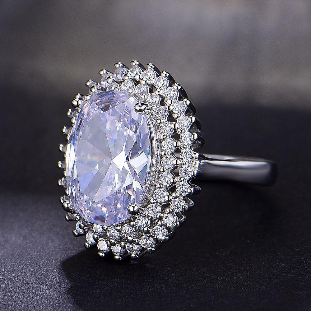 Fashion Chic Big 5 Carats Pink Crystal Zircon Diamond Gemstones Rings for Women White Gold Silver Color Jewelry Bague Party Gift