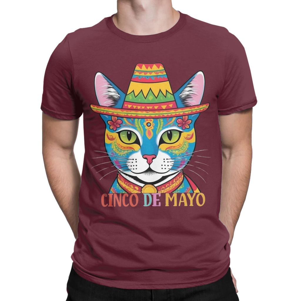 Unisexs TShirts Cinco De Mayo Cat Funny Cotton Tees Short Sleeve Mexican T Shirt Round Collar Tops Summer