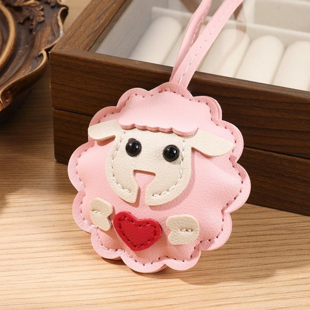 Trendy PU Leather Sheep Keychain Lightweight Soft Lamb Keyring Cartoon Animal Round Heart Bag Charm Coworker