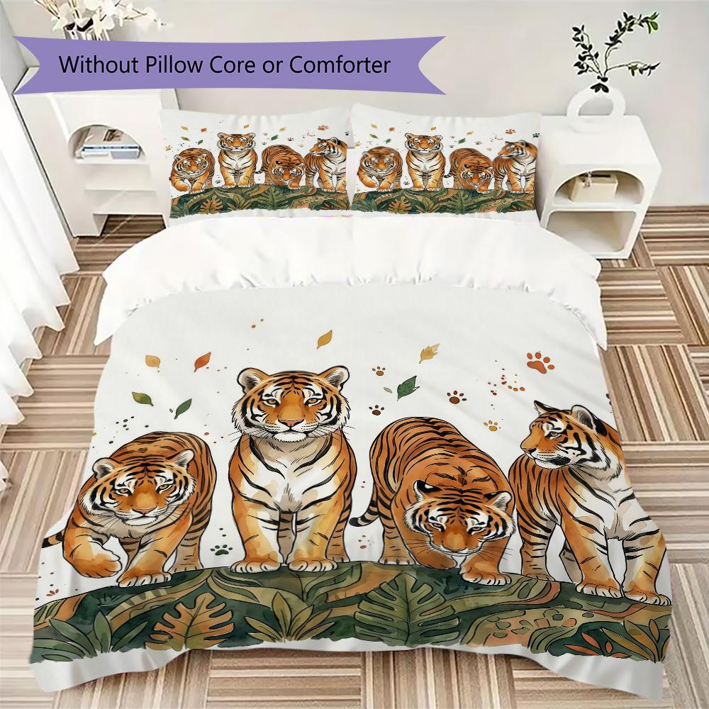 Four Cute Beasts Pattern Bedding Uilt Set Uilt Cover Pillowcase Home Decoration Birthday Gift (1 * Duvet Cover + 2 * Pillowcase Without Core)