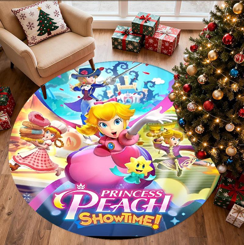 Princess Peach Toadstool Pattern Round Rug, Indoor/Outdoor Mat, for Picnic, Gameroom, Bedroom, Office, Living Room, Home Decor Carpet, Birthday Gift
