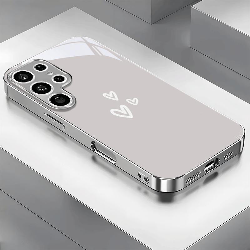 Minimalist Three small hearts electroplated silver Phone Case for Samsung GalaxyS26 S25 S24 S23 S22 S20FE Ultra Plus drop Cover