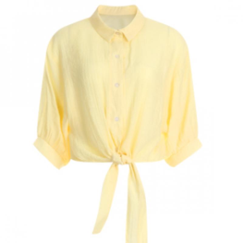 Shop   Women S Unique Collar Neck Summer Vacation Ribbon Tie Puff Shirt White SS
