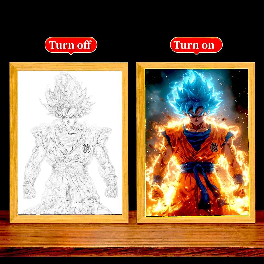 Anime Figure Light Painting Photo Frame Dragon Ball Goku Led Night Lamp Bedside Table Decorate Christmas Gifts Moon Z Round Sensory Compression Bouncy