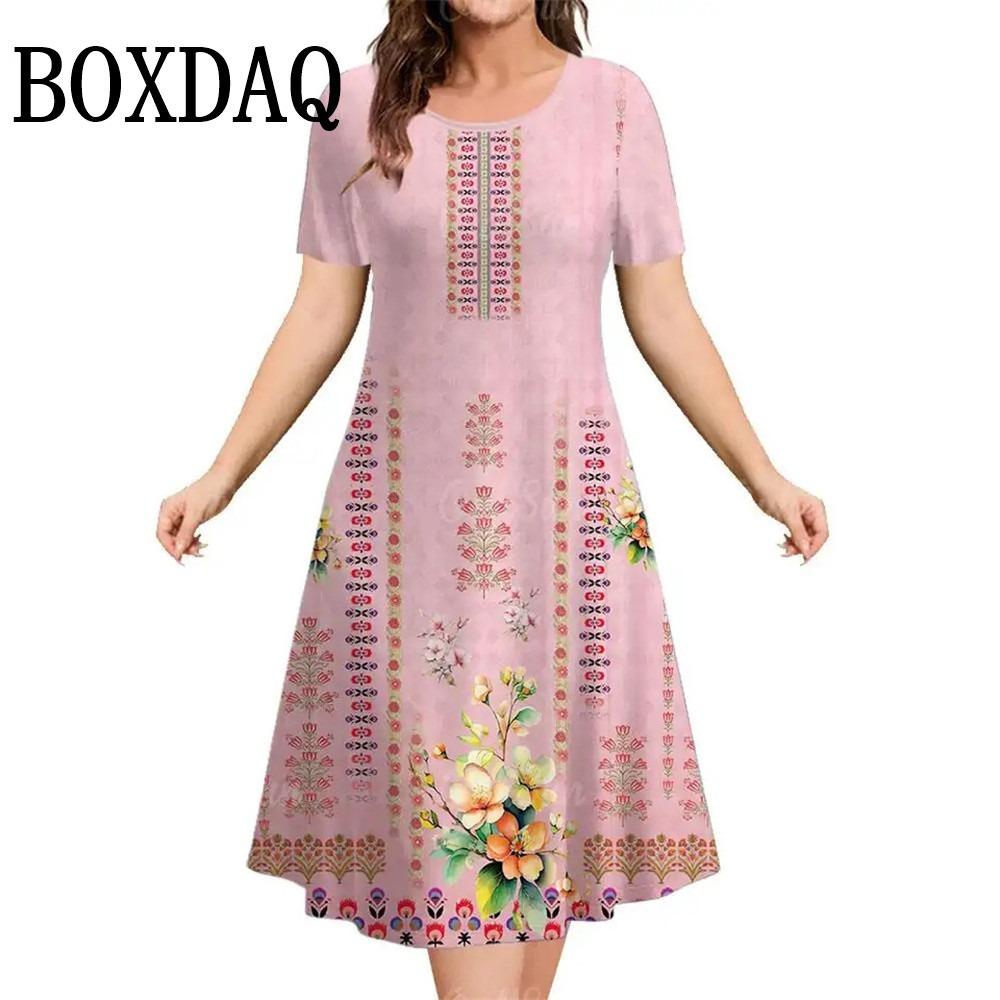 

Summer Short Sleeve Clothing Colorful Print Women s Dresses Casual Fashion Plus Size Loose Pullover Elegant Dress For Woman 6XL