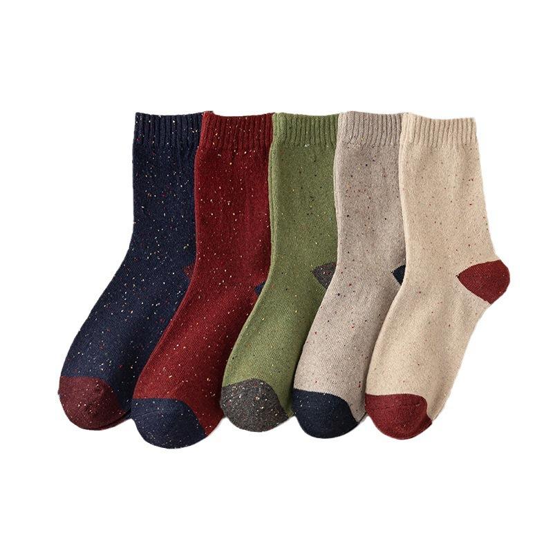 5 Pairs of Women's Winter Solid Color Dot Yarn Sleeping Floor Socks