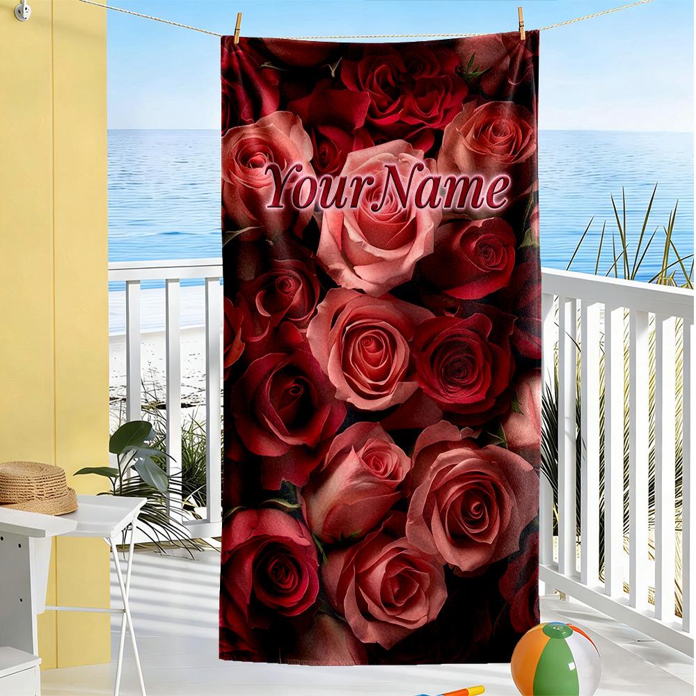 Rose Personalized Text Beach Towel High Absorbency & Quick-Dry Suitable for Swimming Gym Camping Yoga Vacation