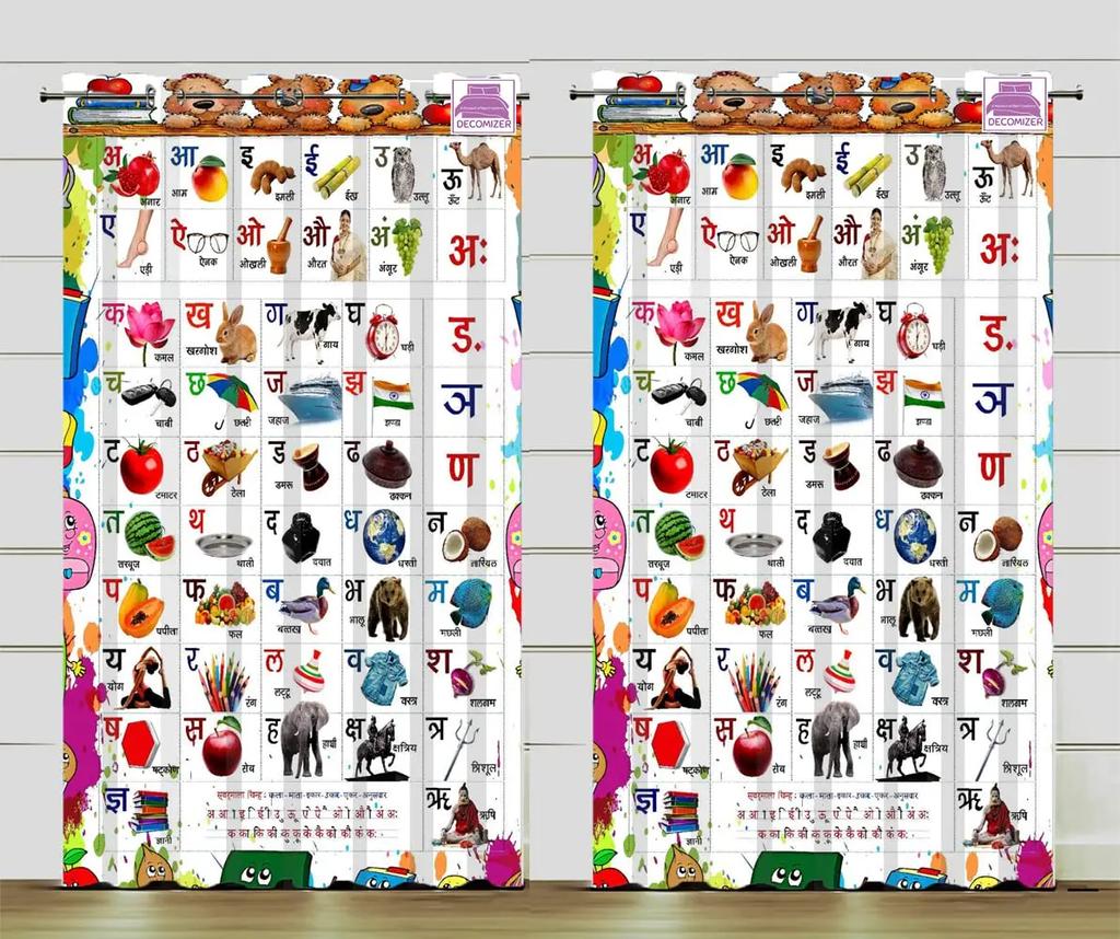 Colored Pencil Cartoon Curtains, Thin Window Curtain for Living Room, Bedroom Decor, Free Shipping, 2 Pieces