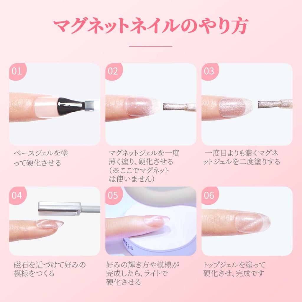 MODELONES Magnetic Cat Eye Gel with Magnetic Nail Fine Cat Eye Gel Nail Colors Gel, Magnets, Glitter, Polish, Particles, Design, 6-Color Set, UV/LED
