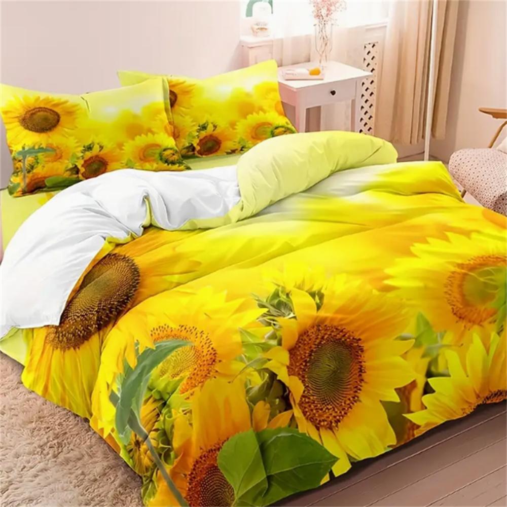 3pcs Sunflower Duvet Cover Set (1*Duvet Cover + 2*Pillowcases, Without Core), 3D Print Plant Flowers Duvet Cover With Pillowcase