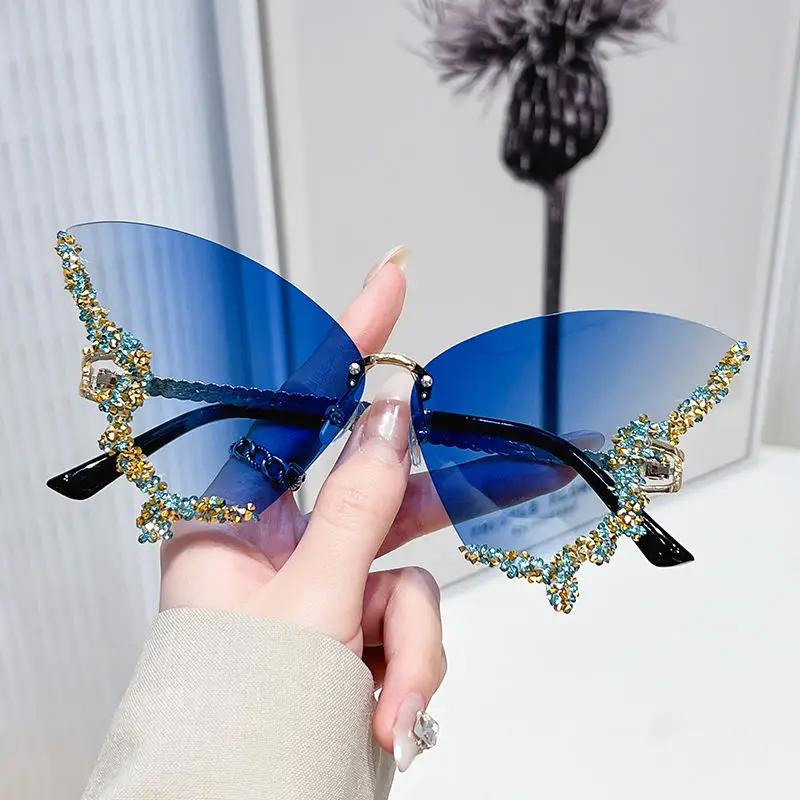 Diamond Studded Butterfly Sunglasses, Retro Glasses Women's High-end Sunglasses, UV Resistant, Anti Glare, Kawaii Accessories