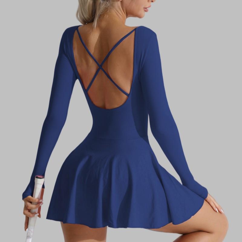 Womens Quick Dry Long Sleeve Cycling Jersey Backless Sports Dress Gym Running Yoga Activewear
