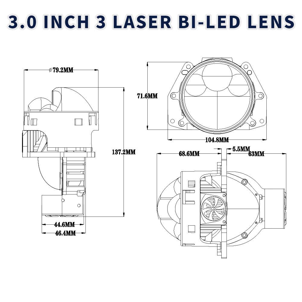 Tri-Direct Bifocal Lens Lossless 3-Inch Lens Laser Type Enhanced 80W Small Sunlight H4 H7 H11