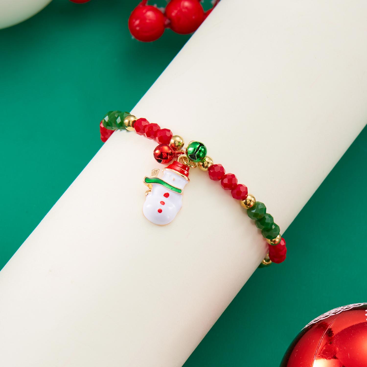 

Trendy Small Crystal Bead Xmas Bracelet for Women Men Fashion Handmade Christmas Tree Snowman Elastic Bracelet Jewelry Gifts