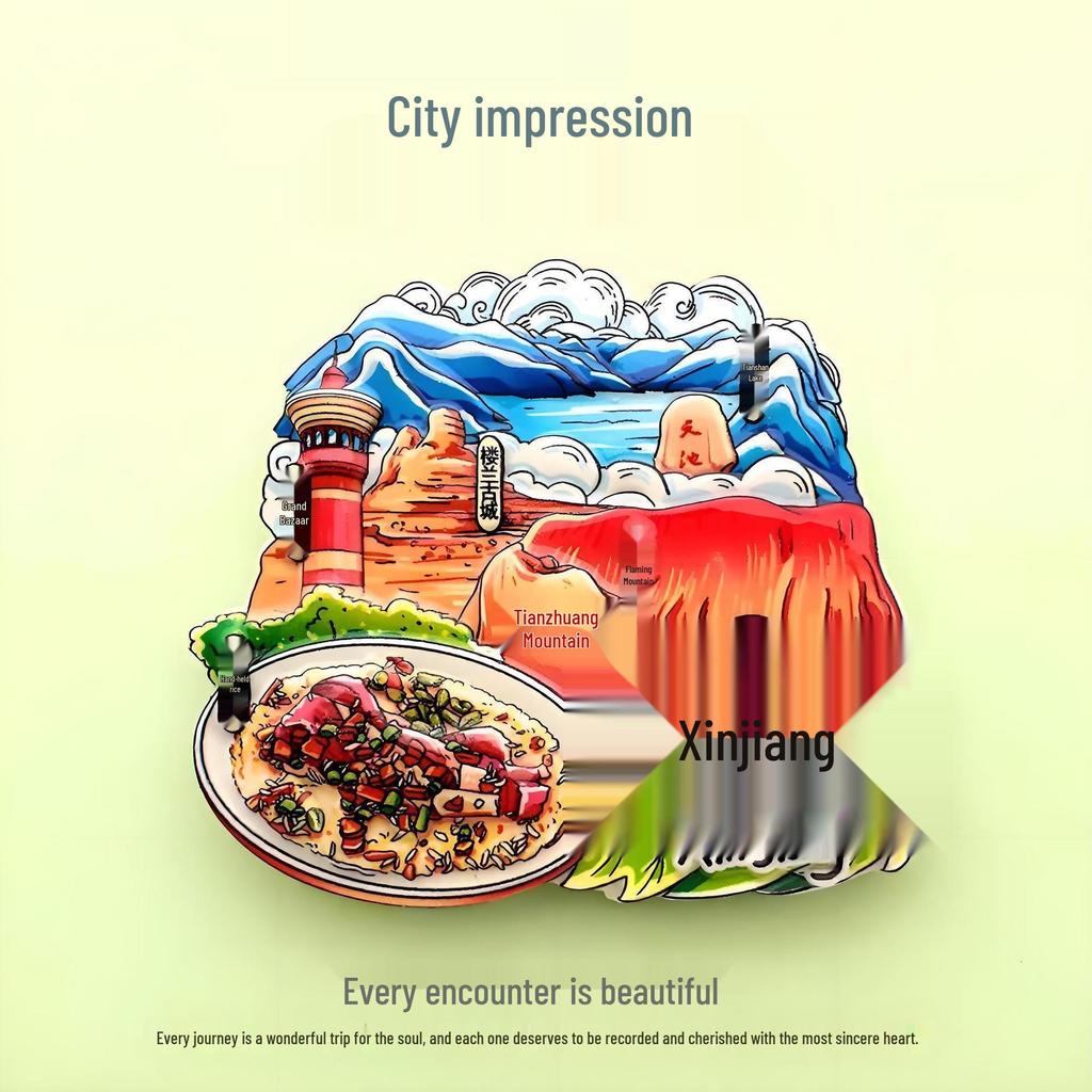 Guochao Cartoon Wahrzeichen Kreatives Souvenir Acryl Kühlschrankmagnet