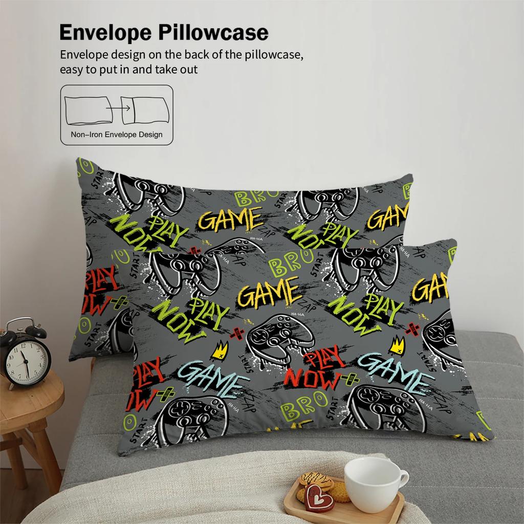 3-piece down duvet cover set with game controller pattern digital printing (1 duvet cover+2 pillowcases, no core) bedding set