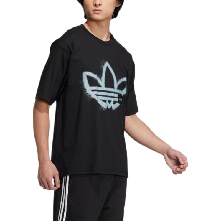 Adidas Originals Trefoil Crew Neck Drop Shoulder Logo Print Short Sleeve T-Shirt Unisex Tops Black HS2007