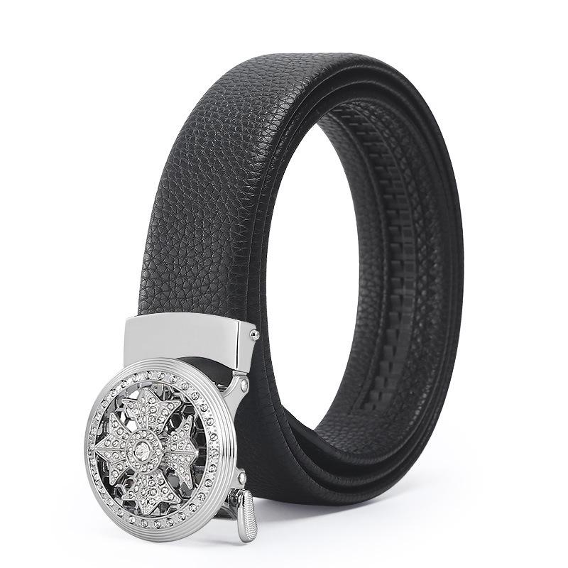 

Мужской ремень из сплава и коровьей кожи с автоматической пряжкой для повседневной и универсальной носки 125cm серебряный