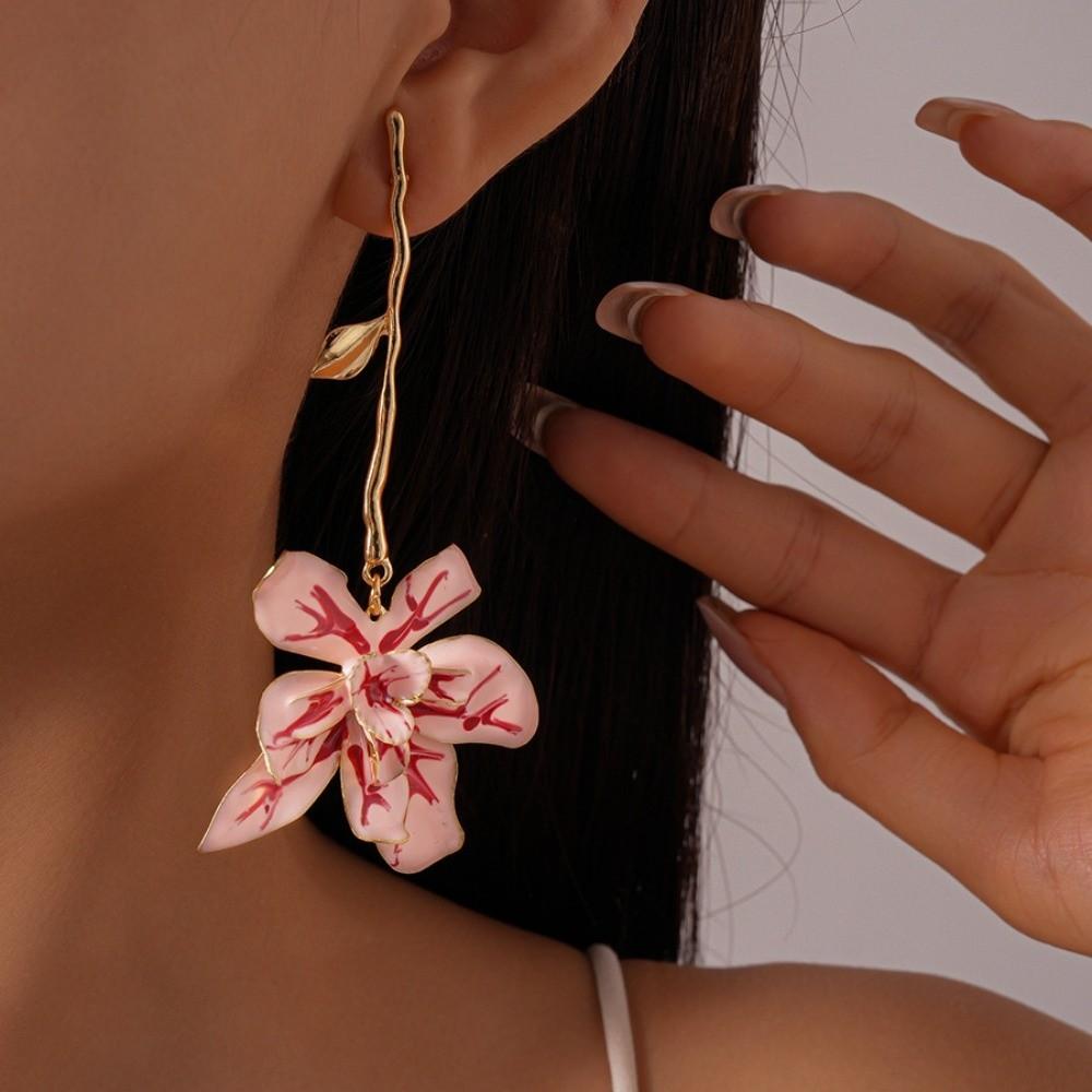 with Leaf Stalk Floral Pendant Earrings Zinc Zinc Alloy Stud Earrings Enamel Flower Drop Earrings  Vacation