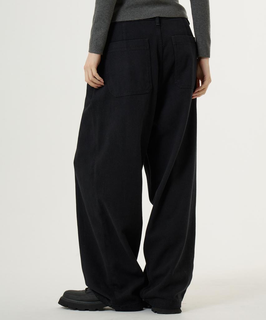UNKNOWN PLANET Single-Pleat Wide Brushed Cotton Pants Black