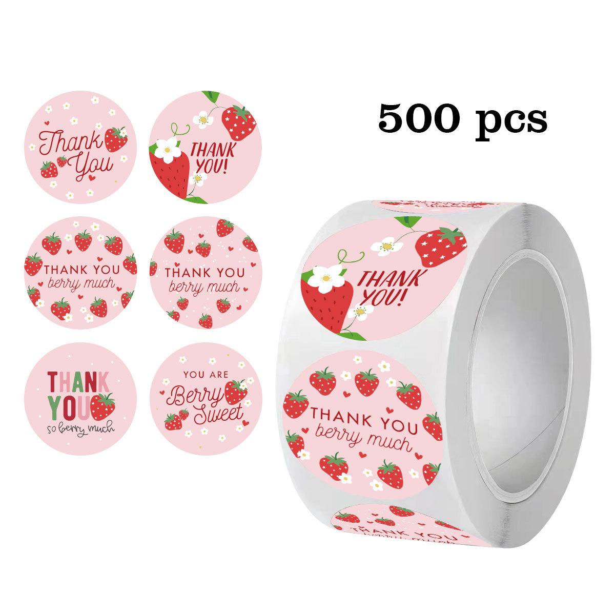 

500pcs Strawberry Thank You Stickers DIY Adhesive Labels Envelope Gift Sealing Stickers Birthday Party Cupcake Decoration Sticker
