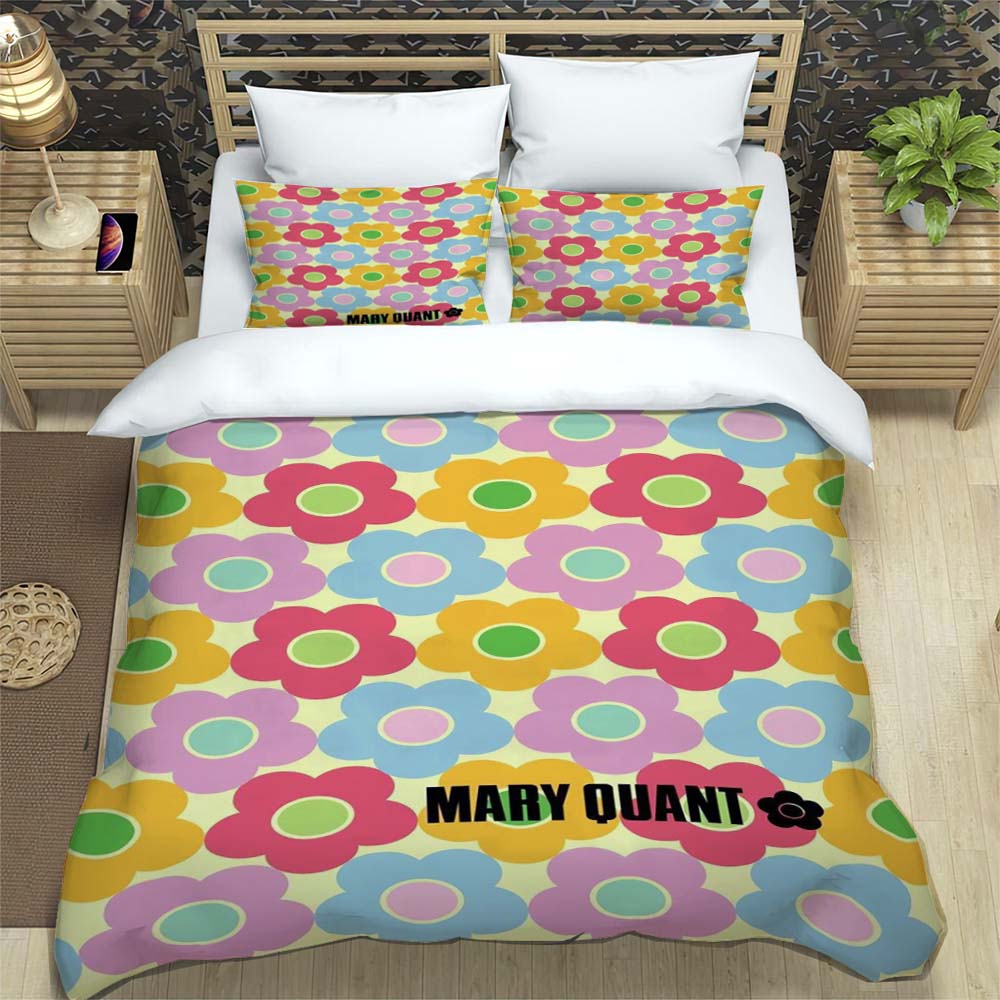 3-Piece M-Mary -Q-Quant- t PrintedDuvet Cover Set – Includes 1 Duvet Cover and 2 Pillowcases; Suitable for Home and Dorm Use