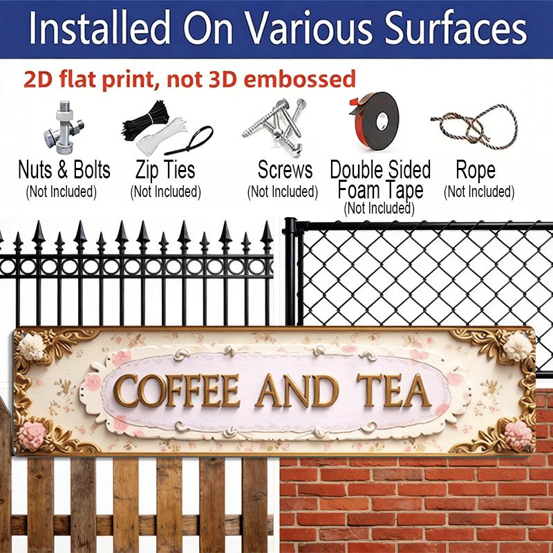 2D Flat Art Aluminum Sign, A Beautiful Decorative Item with "COFFEE AND TEA" Written On It, Can Be Used In Living Rooms, Farmhouses, Gardens, Dining