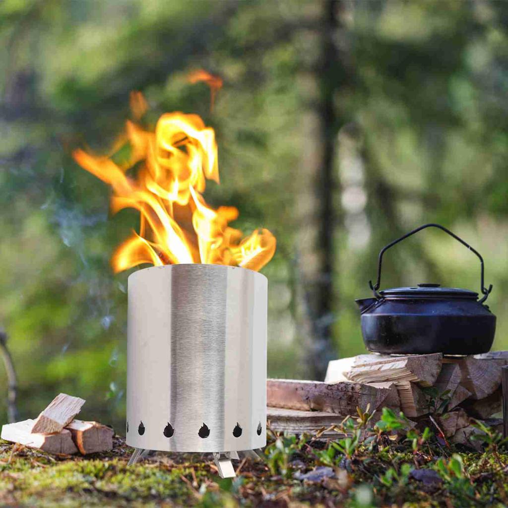 Backpacking Wood Stove Outdoor Camping Wood Stove Stainless Steel Portable Small Smokeless Fire Pit Stove for Barbecues Picnics