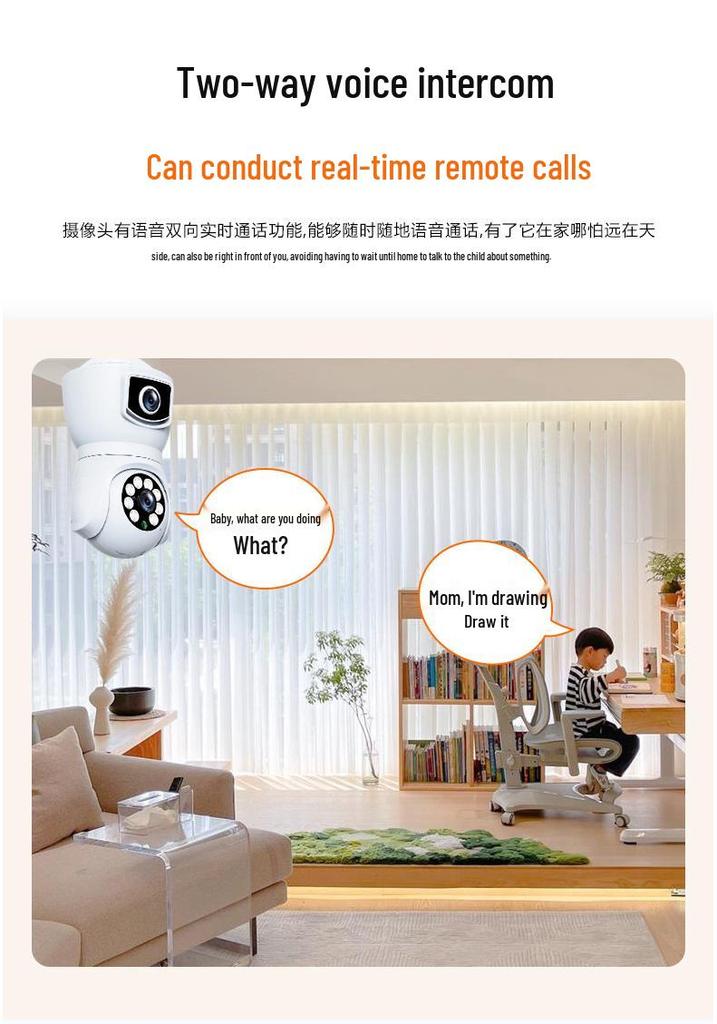 E27 Dual-Screen 360° WiFi Home Surveillance Bulb Camera, Full HD Color