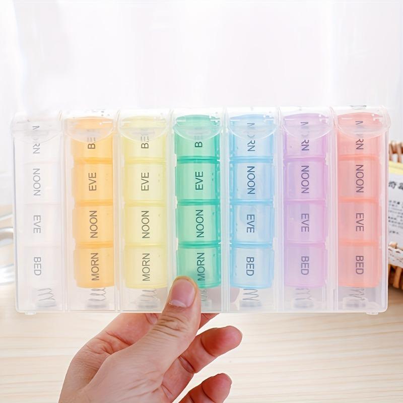 

28 Compartment Weekly Pill Organizer Spring Loaded Portable Medicine Box Compact Sealed Storage Case for Vitamins and Pills