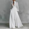 2026 Elegant French White Pleated Long-sleeve Waist-cinching Holiday Dress